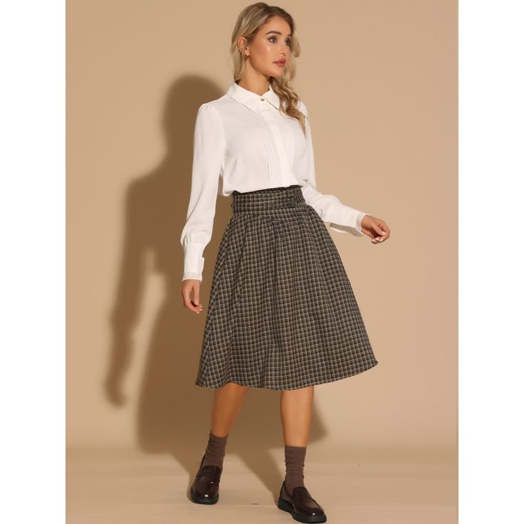 The vintage plaid patterns give this perfectly pleated A-line skirt an irresistible preppy style. This belted tartan skirt with a contemporary swing flare hem will update your plaid collection. To complete a fashion and cute look, pair it with a basic blouse and boots. Suitable for winter and autumn with thick fabric. Fall Workwear Belted Pleated Skirt, Plaid Full Skirt For Work, Retro Plaid Skirt For Work, Fall Preppy Pleated Lined Skirt, Preppy Pleated Skirt With Lining For Work, Retro Plaid Pleated Skirt For Fall, Preppy Plaid Skirt For Fall, Fall Office Pleated Full Skirt, Preppy Plaid Pleated Skirt For Fall