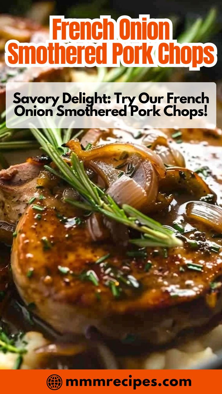 the cover of french onion smothered pork chops