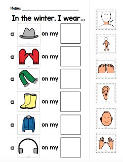 a printable worksheet with pictures of clothes and hats for children to learn