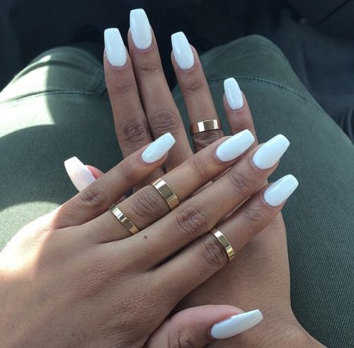 Perfect all white Long Gel Nails, White Coffin Nails, Coffin Nails Matte, Winter Nails Acrylic, White Acrylic Nails, Nails Tumblr, Nail Ring, Nagel Inspo, Acrylic Nails Coffin