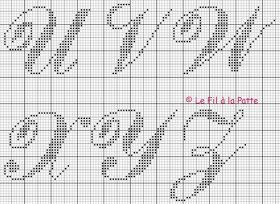 cross stitch alphabets with the letters d and f in each letter, as well as numbers