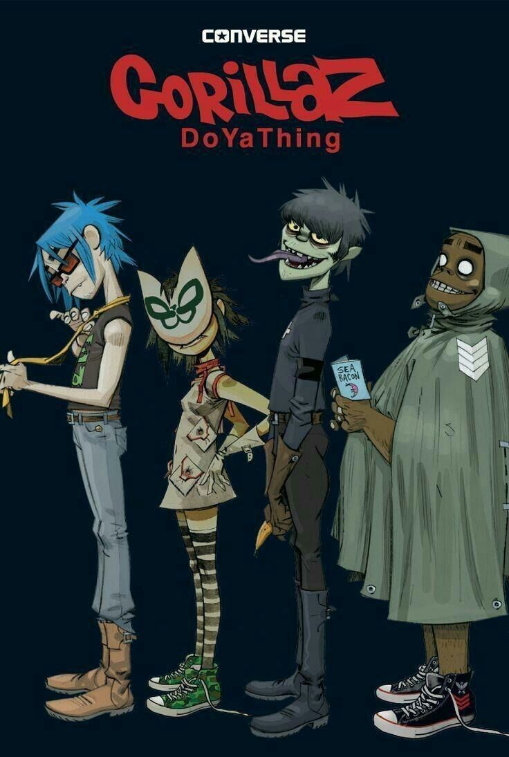 an image of three cartoon characters with the title gorillaz doyathing on them