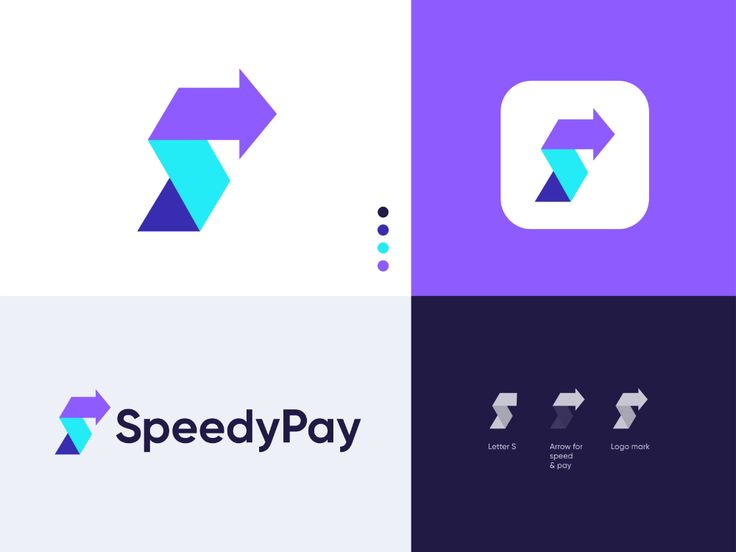 the logo for speedpay is shown in four different colors and shapes, including blue, purple, and white