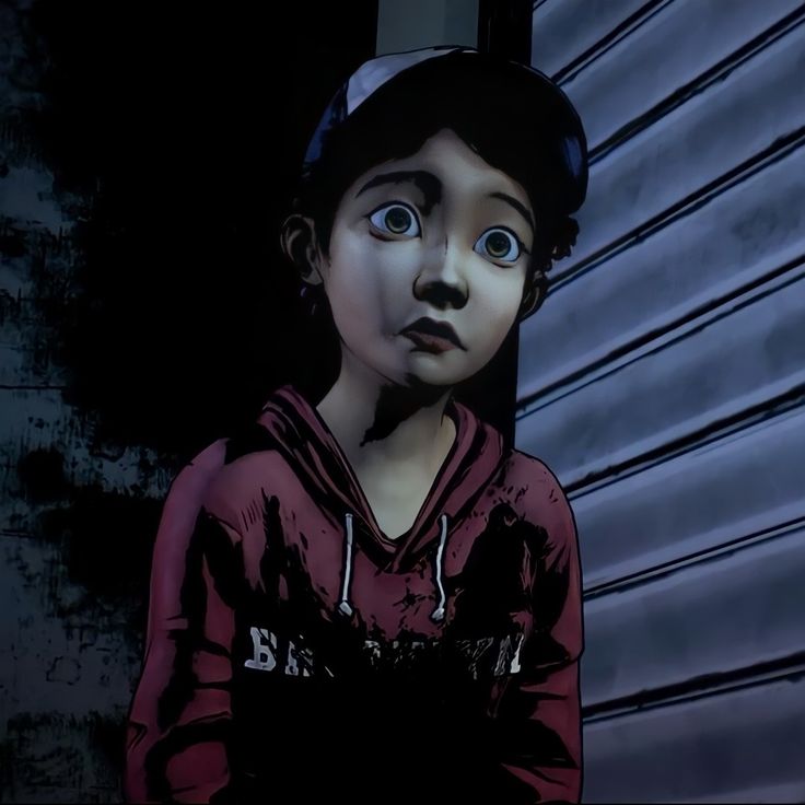 an animated image of a young boy in a hoodie looking up at the camera