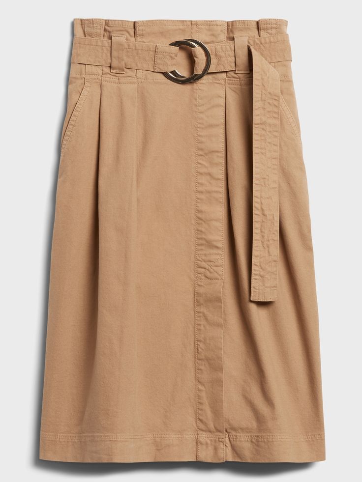 ARCHIVAL INSPIRATION: This midi-length skirt has distinctive utilitarian detailing including a slider belt and a pleated, paperbag waist.  COTTON CANVAS: Made with a midweight cotton canvas with a touch of stretch for a structured feel.  A-LINE: This Spring Utility Style Belted Skirt, Cotton Skirt With Belt Loops For Work, Casual Workwear Skirt With Belt, Casual Skirt With Belt For Workwear, Casual Belted Skirt For Work, Spring Utility Skirt For Workwear, Utility Skirt For Spring Workwear, Cotton Belted Relaxed Skirt, Utility Skirt