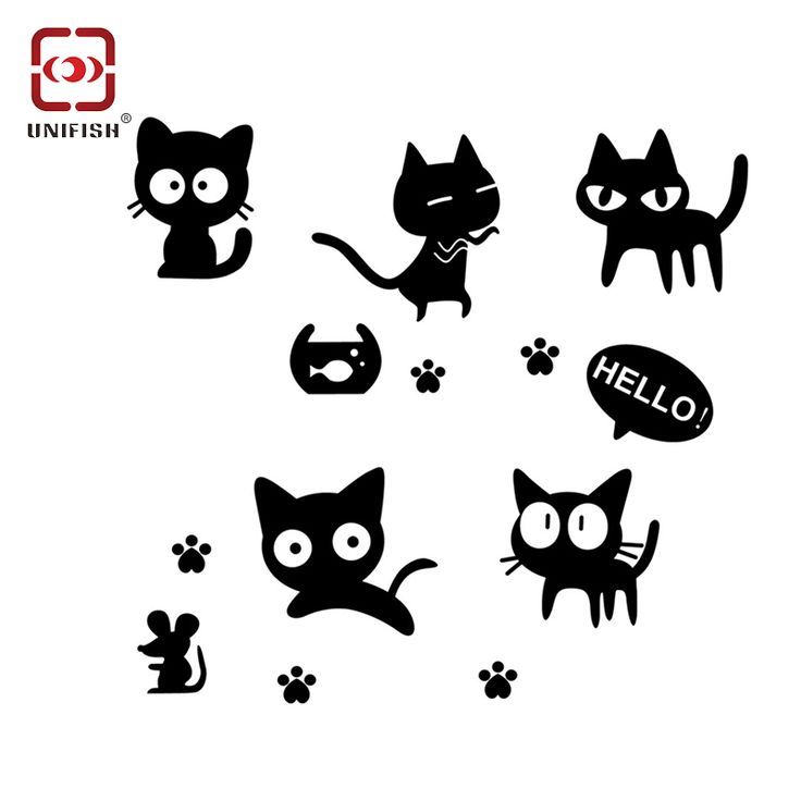 black and white cat stickers on a white background