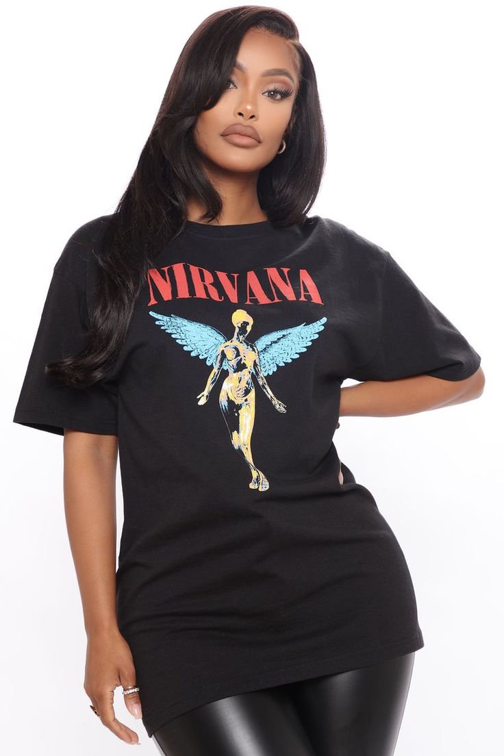 Nirvana T-Shirt - Black - Graphic Tees - Fashion Nova Nirvana Tshirt, Graphic Tee Style, Black Graphic Tees, Loungewear Women, Womens Black Dress, Fashion Design Clothes, Womens Loungewear, Shop Maxi Dresses, Nirvana