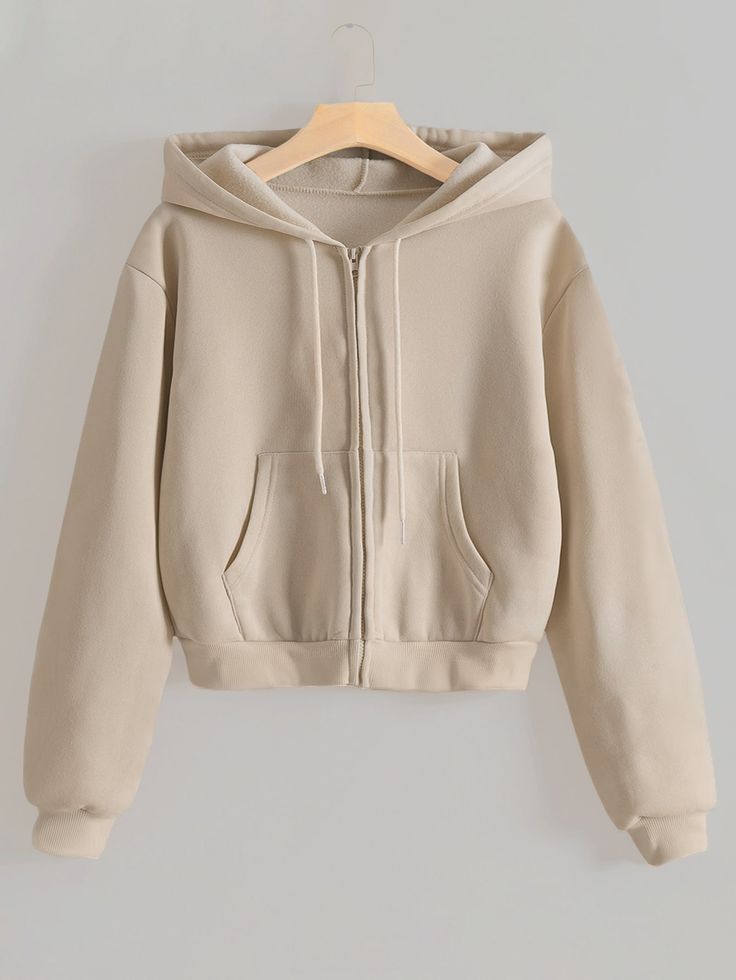 Crop Pullover, Thermal Hoodie, Women Sweatshirts, Shein Outfits, Khaki Fashion, Crop Hoodie, Cute Comfy Outfits, Simple Trendy Outfits, Zip Up Hoodies