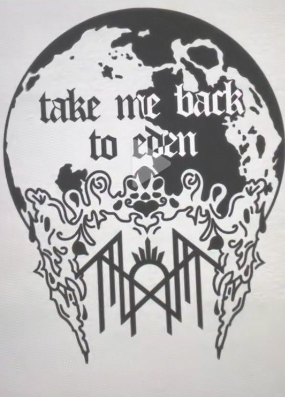 a black and white image of a skull with the words take me back to eden