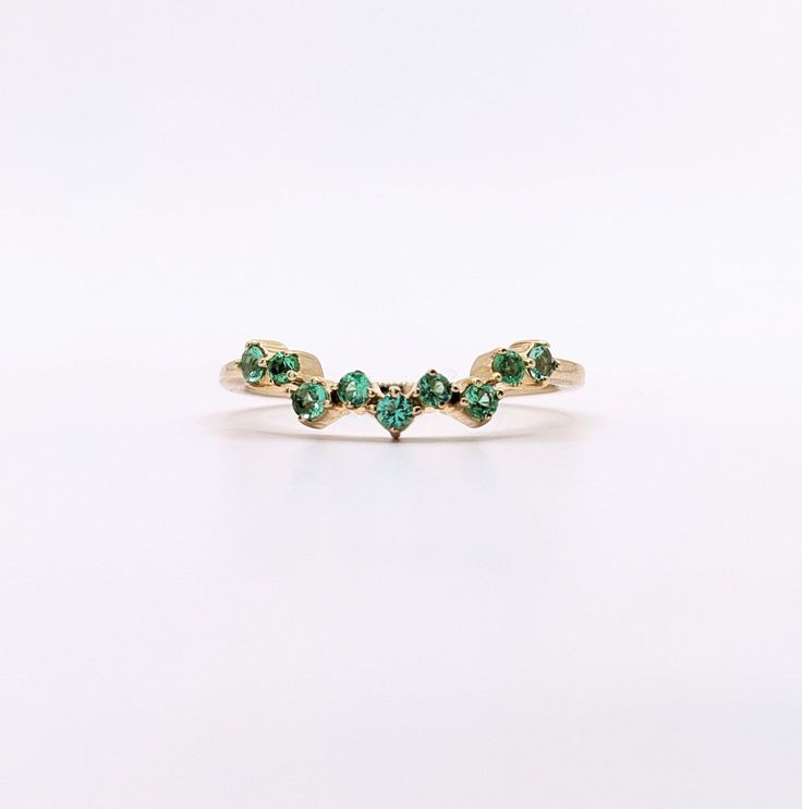 Unique 14k Solid Gold Band w Emerald Accents | Green Gemstone Ring | Stackable Ring | Anniversary Gift | May Birthstone | Tiara Crown Ring Emerald Set, Green Gemstone Ring, Tiara Crown, Solid Gold Band, Crown Ring, 14k Rose Gold Ring, May Birthstone, Green Gems, Stackable Ring