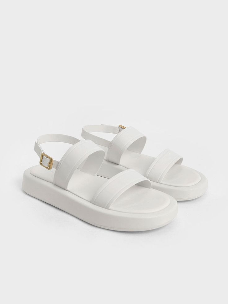 White Open Toe Slingback Platform Sandals - CHARLES & KEITH US Shoe Ideas For Women, Korean Sandals, White Platform Sandals, White Slippers, Shoe Ideas, Shoes Heels Classy, Women Platform Sandals, Comfy Sandals, Sandals Outfit