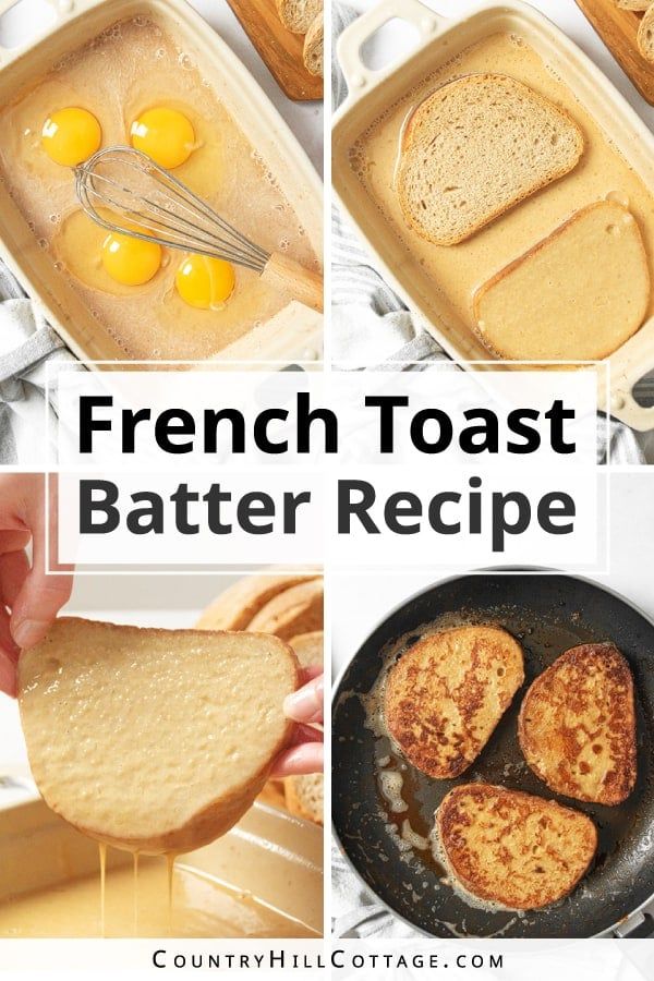 french toast batter in a pan with butter and eggs on top, then being cooked