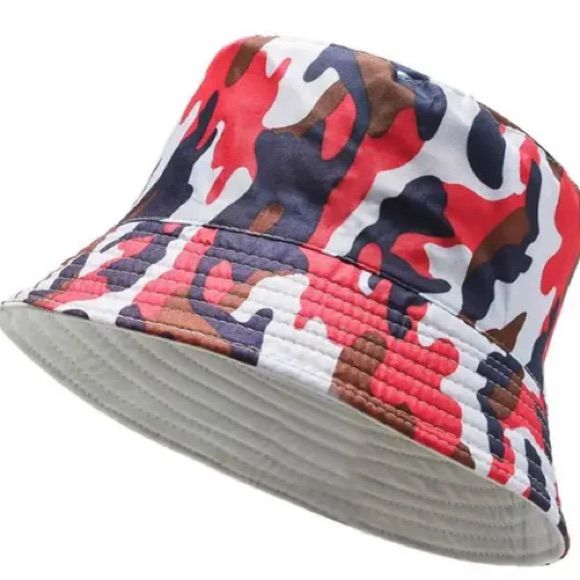 Nwot- Royal Blue, Red, White & Brown Reversible Camoflauge Bucket Hat. One Side Is Multicolored Printed. Other Side Is Solid Cream. Lays Flat. Easy To Travel With . Perfect For Any Occasion.. Super Cute!!! Made For Xoxo, Carly. #Hats #Safe One Size Fits Most.. Width-9.5” Inside Width-9” Height-5.5” Wear With Love Xoxo, Carly Bundle & Save $$$ Sparkly Carly's Boutique Red Bucket Hat For Streetwear, Red Bucket Hat For Outdoor, Red Brimmed Bucket Hat For Outdoor, Red Casual Bucket Hat For Outdoor, Casual Red Bucket Hat For Outdoor, Casual Red Bucket Hat For Winter, Casual Red Bucket Hat With Short Brim, Casual Reversible Bucket Hat For Winter, Casual Red Brimmed Bucket Hat