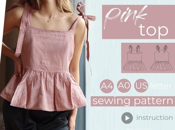 Gathered Smock Top Sewing Pattern With Tie-Straps | Xs-Xl | PDF A0, A4, US Letter Size + Video Tutorial and Written Instruction Smocked Tank Top Outfit, Cotton Blouse Sewing Pattern, Sewing Simple Tops, Flowy Top Sewing Pattern, Feminine Sewing Patterns, Easy Summer Top Pattern Free Sewing, Simple Shirt Sewing Pattern, Free Tank Top Pattern Sewing, Easy Shirts To Sew