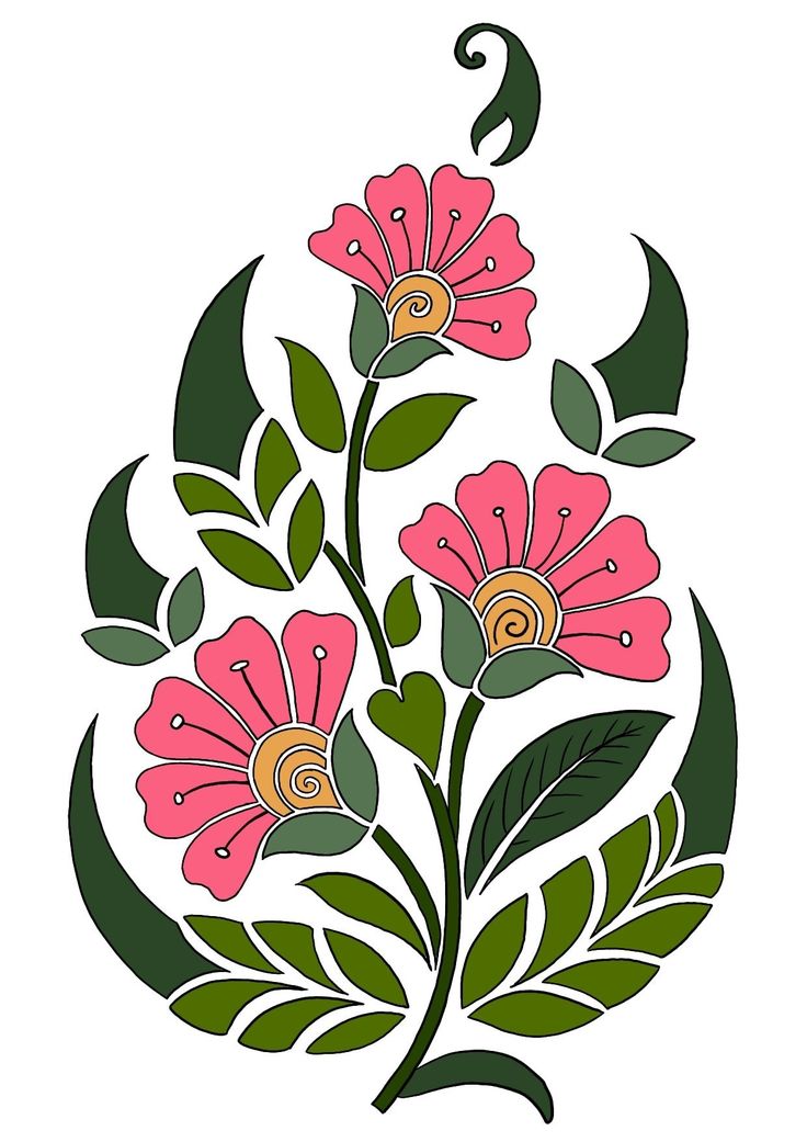 some pink flowers and green leaves on a white background with the letter s in the center