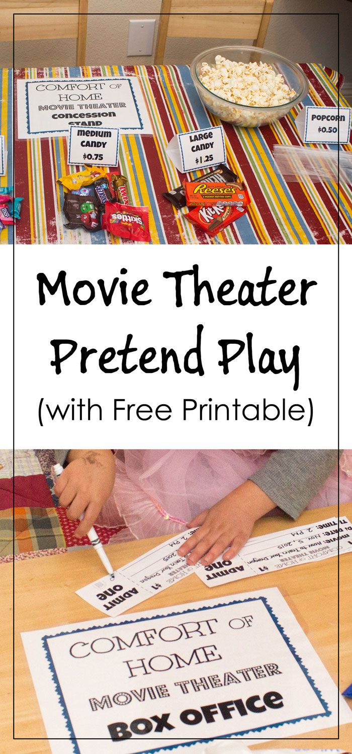 the movie theater pretend play with free printables for kids to play on and off