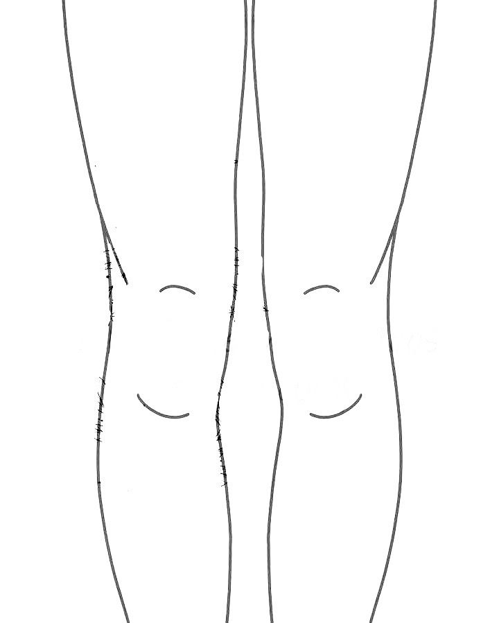 the legs and ankles of a woman with long legs, drawn in black ink on white paper