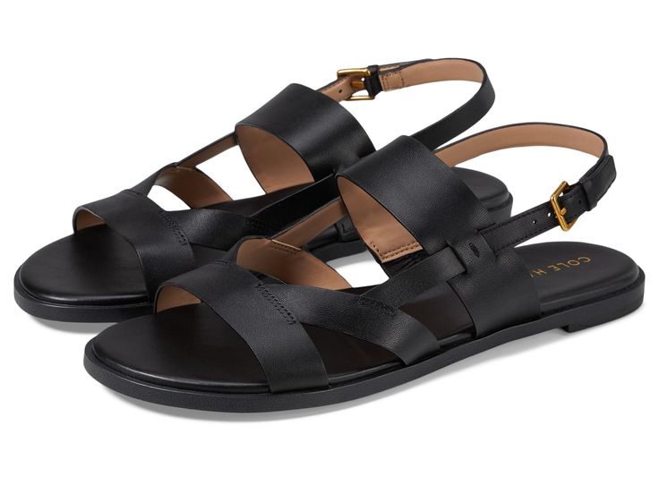 PRICES MAY VARY. Flat sandal silhouette with multi strap upper and Cole Haan branded functional ankle strap Molded footbed with arch and forepart foam which provides comfort, durability and cushioning Rubber outsole for added traction Cork Wedges Sandals, Cole Haan Women, Leather Sandals Women, Black Leather Sandals, Leather Shoes Woman, Cole Haan Shoes, Comfortable Sandals, Sandals Black, Women's Sandals