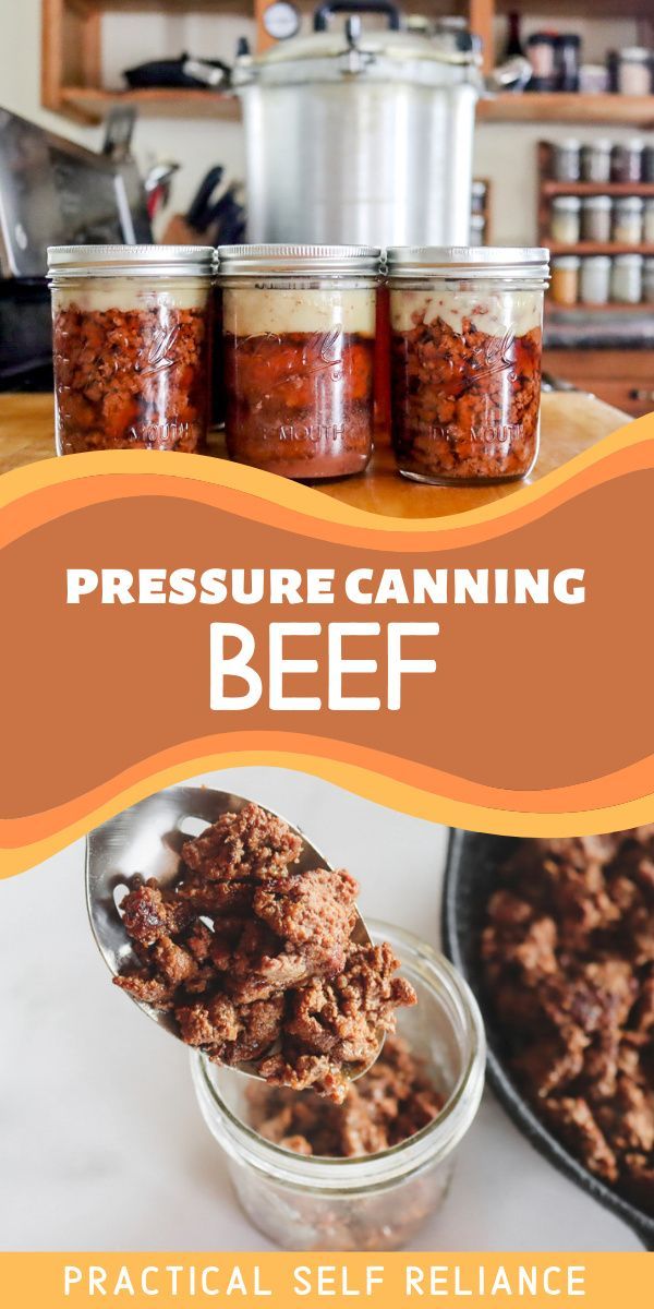 an advertisement for pressure canning beef in jars