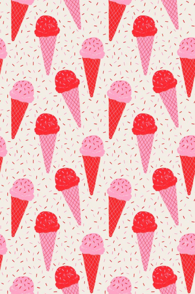 an ice cream pattern with pink and red cones