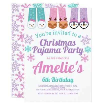 a christmas party with snowflakes and stockings on the front is shown in pink, green