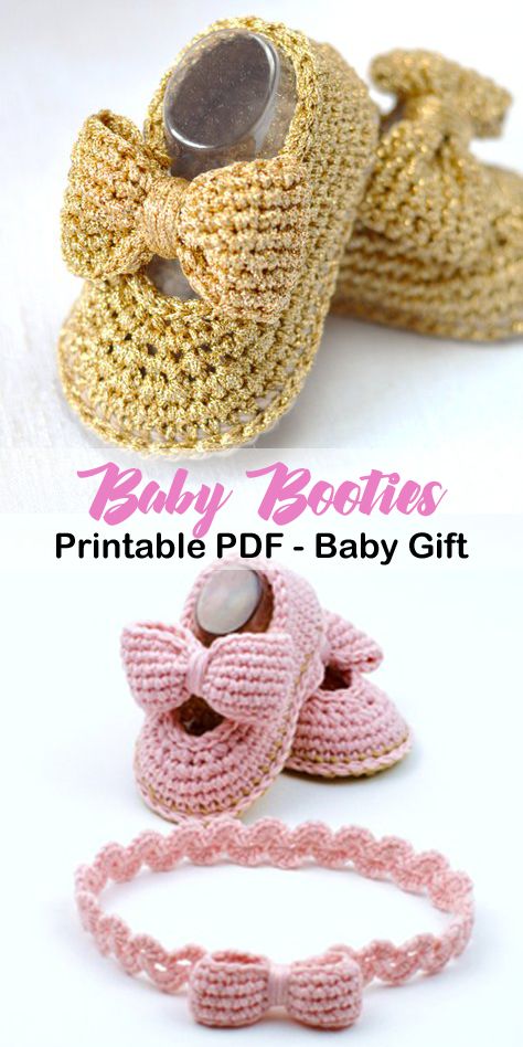 crocheted baby booties are shown in three different colors and sizes, with the words printable df - baby gift