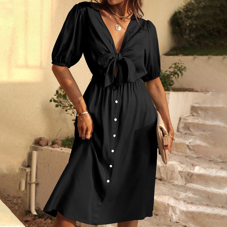 V-neck Bohemian Dress Button Down Midi Dress, Mini Necklace, Party Dress Long Sleeve, Dress Stores Online, Puff Sleeve Dresses, Fashion Dresses Casual, Party Dress Long, Elegant Accessories, Boho Maxi Dress