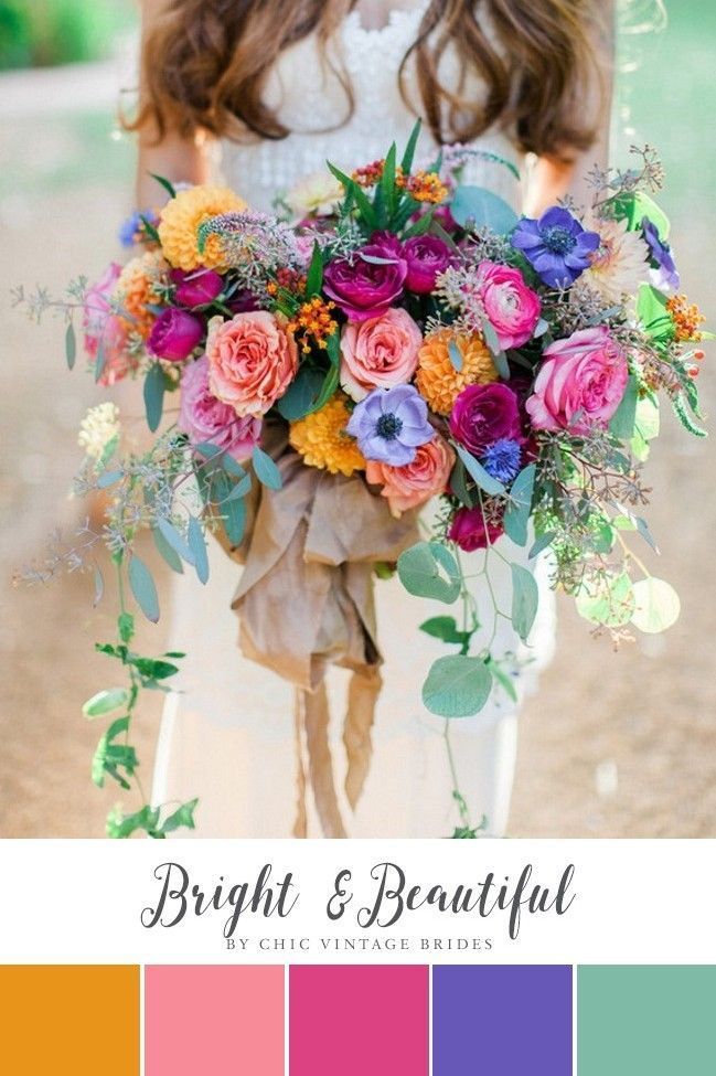 the bridal bouquet is displayed in two different color palettes, including pink and orange