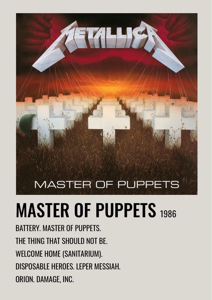 the poster for metallic's master of puppets