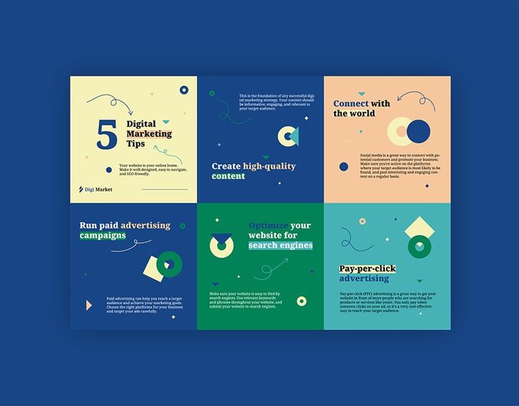 four different types of brochures with blue background