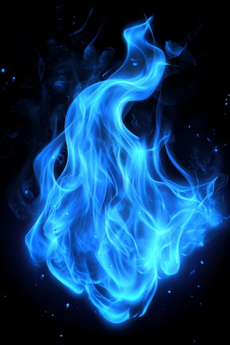 blue fire flames on a black background