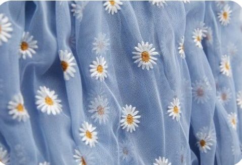 a blue dress with white daisies on it