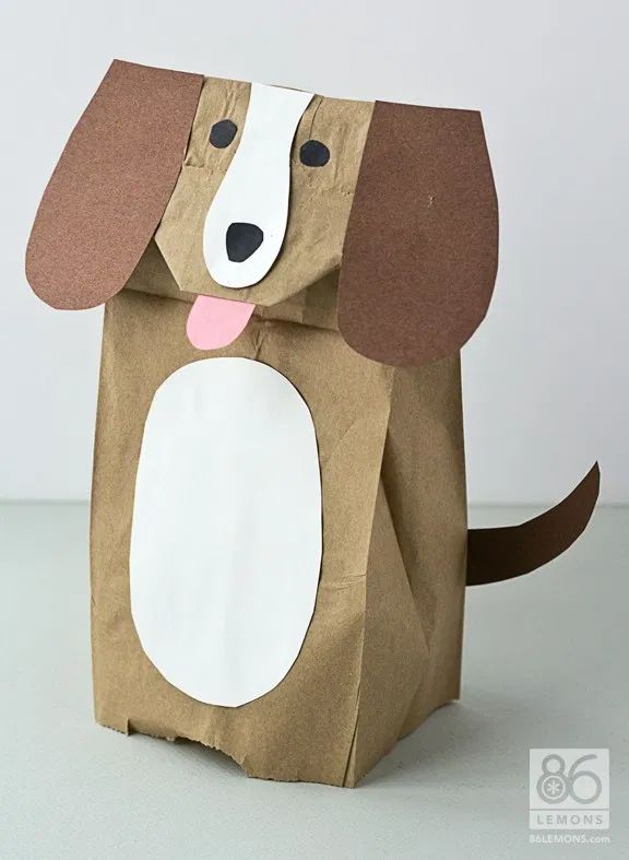 a paper bag that has a dog on it