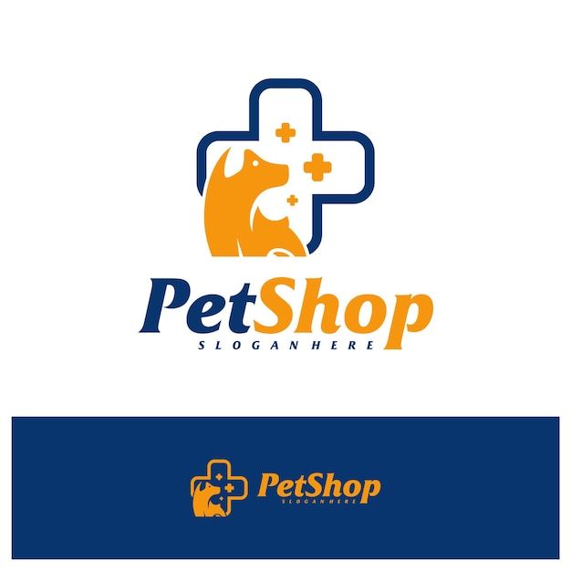 a logo for pet shop with a dog and cross