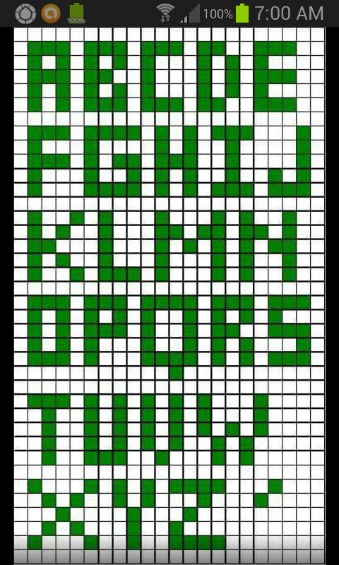 a cross stitch pattern with green letters and numbers on the side, as well as an arrow