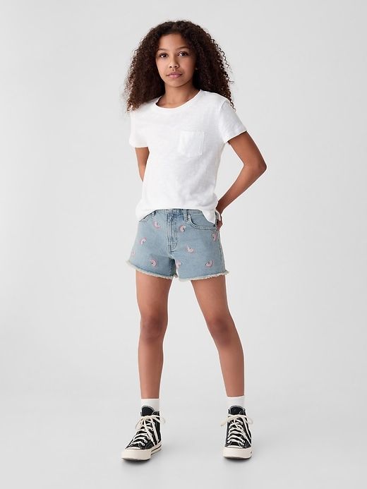 Soft cotton denim shorts.  Button at center front Summer Outfits Kids, High Rise Denim Shorts, Gap Kids, High Rise Denim, Short Girls, Recycled Cotton, Toddler Boys, Denim Shorts, High Rise