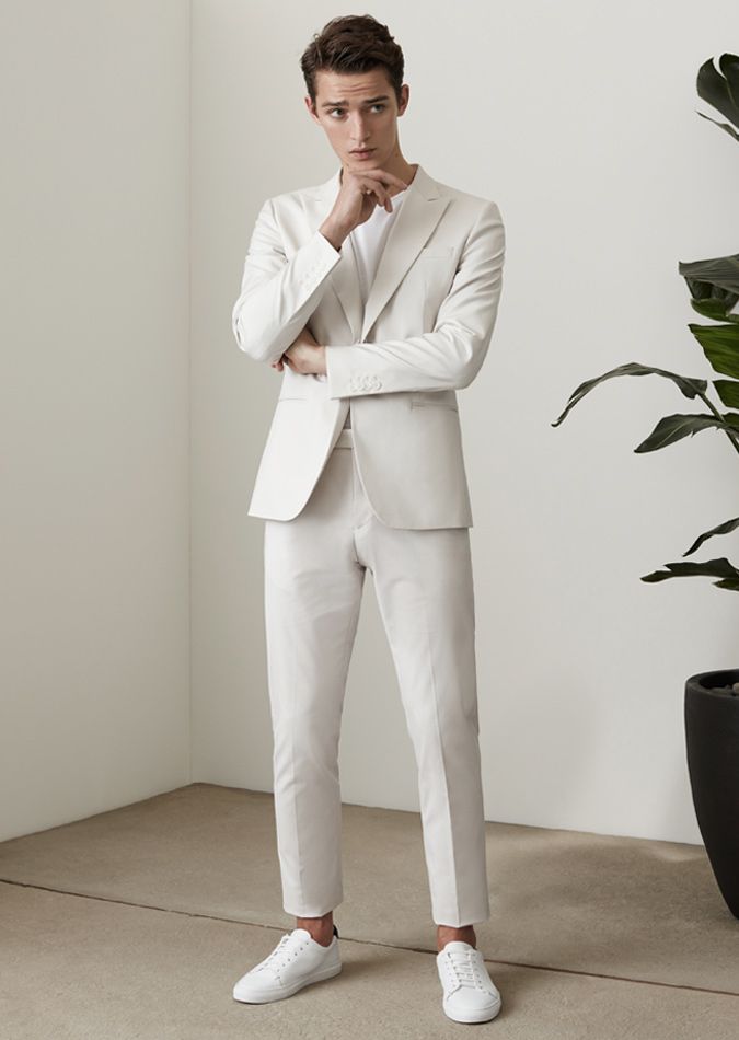 The All White Outfit Guide For Men | FashionBeans All White Mens Outfit, White Outfit For Men, White Footwear, White Suit, Mens Fashion Smart, All White Outfit, Fashion Suits For Men, Jacket Fashion, Mens Fashion Suits