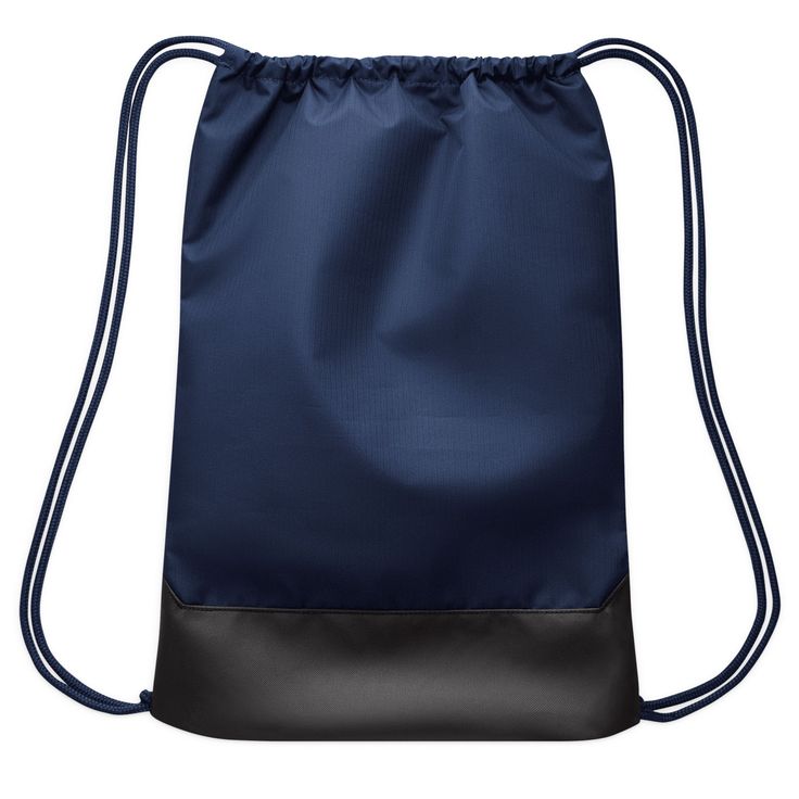 The Nike Brasilia 9.5 Training Gym Sack Navy is a minimal, lightweight bag designed for convenience, featuring an open top for easy access to workout gear. It has shoulder straps that also function as a drawcord for securing contents. The sack is environmentally friendly, made with at least 65% recycled polyester fibers. Product Details: Top-loading compartment is easy to access. Shoulder straps act as a drawcord to cinch down the top closure. Nike Practical Backpack For Everyday Use, Practical Nike Backpack For Everyday, Nike Practical Backpack For Outdoor Activities, Nike Functional Backpack For Outdoor Activities, Nike Functional Backpack For Everyday Use, Practical Nike Backpack For Outdoor Activities, Sporty Everyday Shoulder Bag With Adjustable Straps, Practical Bags With Adjustable Straps For Outdoor, Practical Outdoor Bags With Adjustable Straps