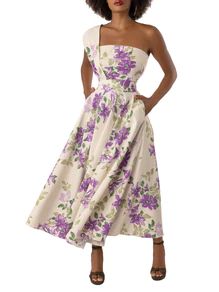 "Inez" Floral Lilac One Shoulder Swing Dress – FKSP La Fashion District, One Shoulder Midi Dress, Elegant Dresses Classy, Fashion District, Resort Dresses, Floral Print Fabric, Dresses Xxl, A Dream Come True, Bride Dresses