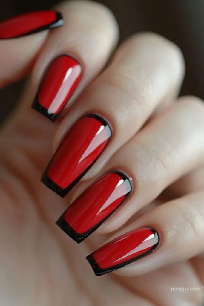 Chic Red Nail Designs - Puqqu Nails Styles, Red Gel Nails, Skull Nails, Heart Gif, Red Nail Polish, Red Nail Designs, White Nail Designs, Black Nail Designs, Red Nail