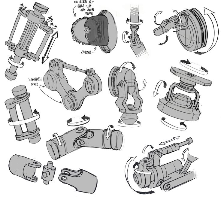 an image of various parts for a robot's head and arm, including gears