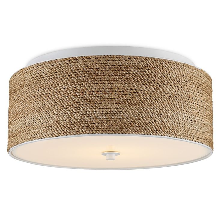 the light fixture is made out of woven material and has a white trim around it