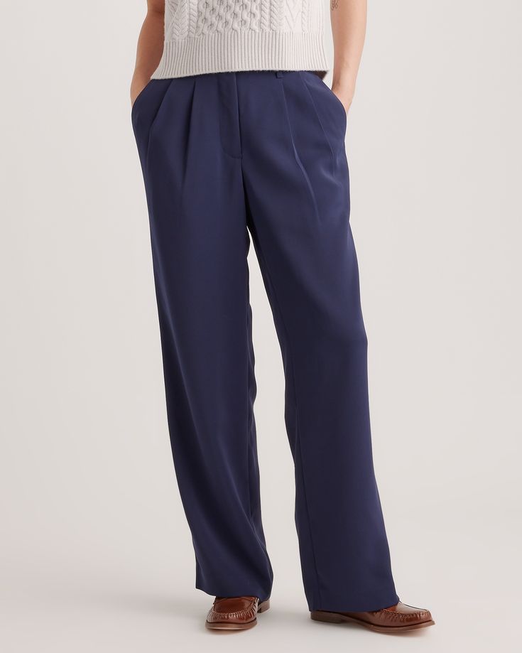 Stretch Crepe Pleated Wide Leg Pant Relaxed Fit Full-length Elastane Pants, Elastane Pants With Elastic Waistband, Full Length Elastane Pants With Elastic Waistband, Elastic Waistband Full-length Elastane Pants, Versatile Relaxed Fit Elastane Pants, Relaxed Fit Straight Elastane Pants, Relaxed Fit Elastane Trousers, Relaxed Fit Elastane Wide Leg Pants For Work, Relaxed Fit Elastane Pants With Elastic Waistband