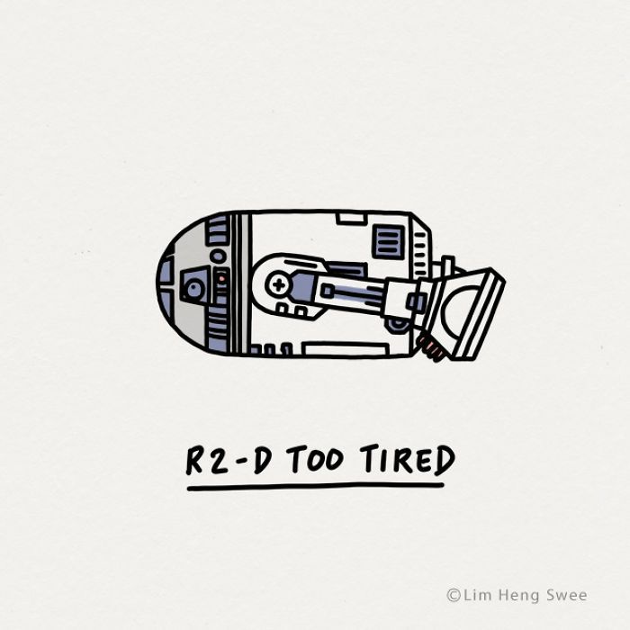 R2-D2 Dark Moments, Simple Illustrations, Animal Puns, Cute Puns, Too Tired, Star Wars Tattoo, R2 D2, Simple Illustration, Star Wars Humor