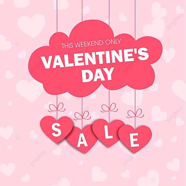 valentine's day sale with hearts hanging from strings