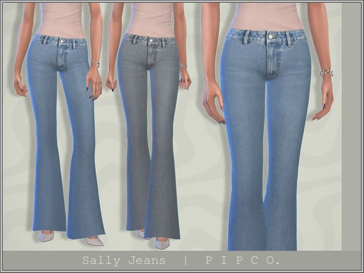 three different views of the same woman's jeans, one blue and one grey