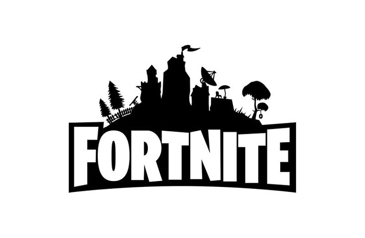 the fortnite logo is shown in black and white, with an image of a castle