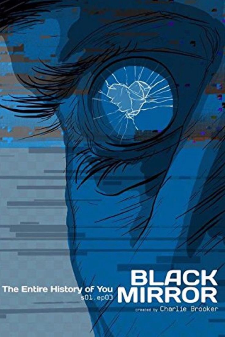 an image of the eye of a person with blue background and text that reads black mirror