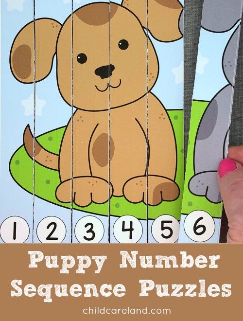 the puppy number sequence puzzles are fun for kids