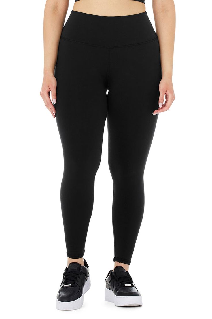 7/8 High-Waist Airbrush Legging - Chalk Blue | Alo Yoga Versatile Stretch Leggings By Alo Yoga, Versatile Alo Yoga Bottoms, Alo Yoga Stretch Leggings, Alo Yoga Elastane Bottoms With 4-way Stretch, Alo Yoga Elastane 4-way Stretch Bottoms, Alo Yoga 4-way Stretch Bottoms, Versatile Solid Color Alo Yoga Bottoms, Stretch Alo Yoga Bottoms, Alo Yoga Stretch Bottoms In Solid Color